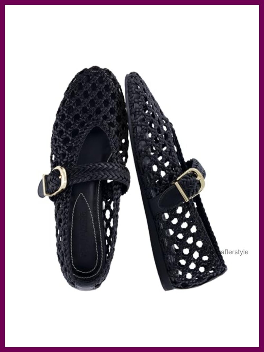 Hand Woven Mary Jane Ballet Flats Faux Leather Cushioned Memory Foam